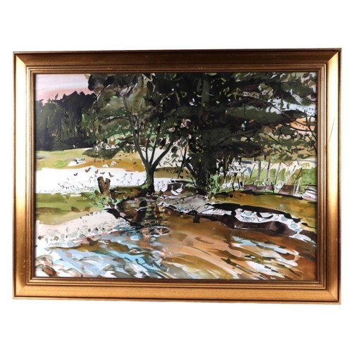 149 - James Harrigan (Scottish b1937) - Woodland Pond Scene - signed lower right, watercolour, framed & gl... 