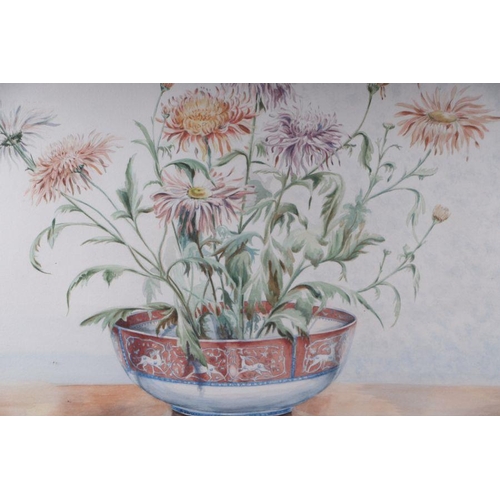 155 - Winifred Barkaway (mid 20th century British school) - Still Life of Flowers in a Porcelain Bowl - wa... 