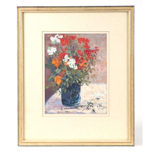 161 - Mike McGreevy (modern British) - Still Life of Flowers in a Blue Vase - gouache, signed lower left, ... 