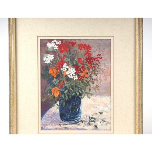 161 - Mike McGreevy (modern British) - Still Life of Flowers in a Blue Vase - gouache, signed lower left, ... 