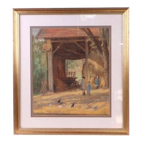 164 - Caroline Hutton (1861-1931) - Farmyard Scene with Chickens in the Foreground - pastel, signed & date... 