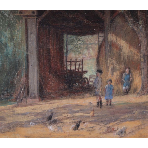 164 - Caroline Hutton (1861-1931) - Farmyard Scene with Chickens in the Foreground - pastel, signed & date... 