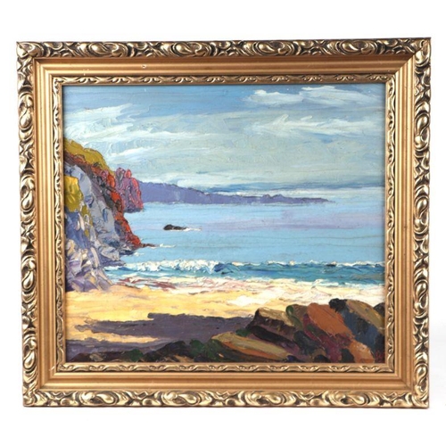 167 - Brian Bartlett (modern British) - Kynance Cove - oil on board, 33 by 29cms, framed.