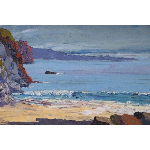 167 - Brian Bartlett (modern British) - Kynance Cove - oil on board, 33 by 29cms, framed.