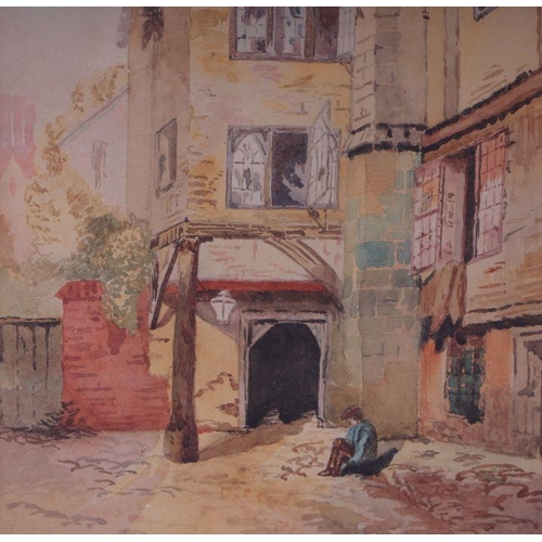 169 - Early 20th century British school - Courtyard Scene with a Figure in the Foreground - watercolour, 2... 