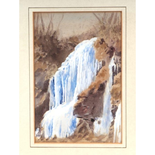 170 - A Jukes-Browne - Waterfall - 'Organ Pipes', Frozen Falls near River Tavy, Tavistock, watercolour hei... 