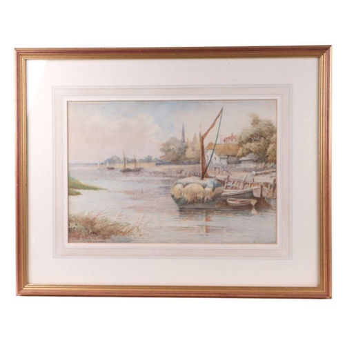 175 - Fanny Mearns (late Victorian school) - Hay Barge on a River - watercolour, signed lower left, 39 by ... 