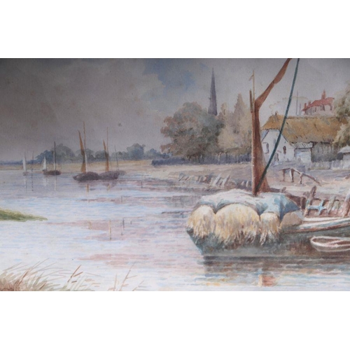 175 - Fanny Mearns (late Victorian school) - Hay Barge on a River - watercolour, signed lower left, 39 by ... 