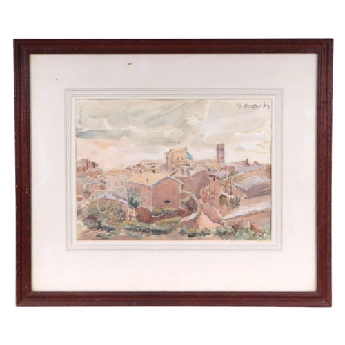 179 - Continental school - Village Scene - indistinctly signed and dated '37 upper right, watercolour, fra... 