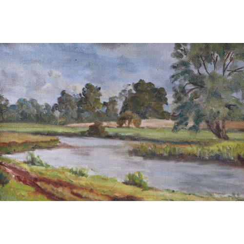 187 - D L Chalk (mid 20th century school) - River Scene - monogrammed lower right, oil on board, framed, 4... 