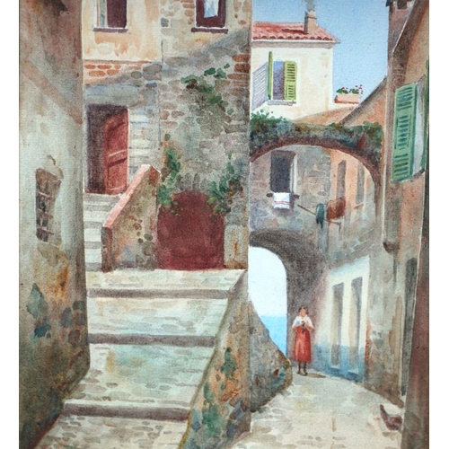 195 - Continental school - Cobbled Street scene - indistinctly signed lower right, watercolour, framed & g... 