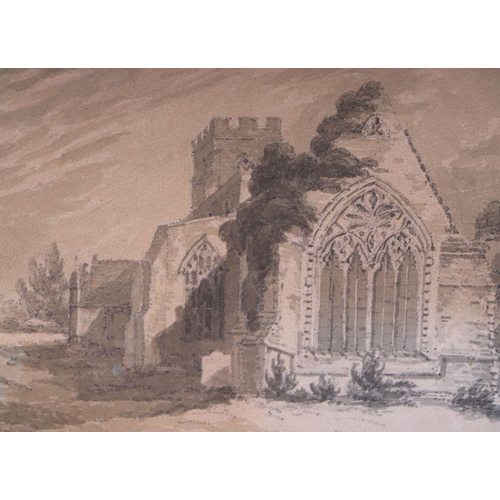 219 - Thomas Hearne (1744-1817) - A Country Church - watercolour, Lion & Lamb Gallery label to verso, fram... 