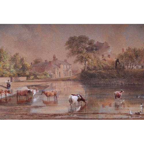 224 - M E Rutter - The Watering Pond - signed & dated 1859 lower left, watercolour, framed & glazed 35 by ... 