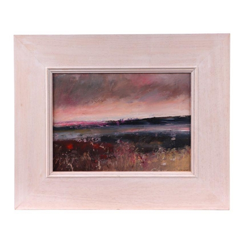 232 - Carol Clark (modern British) - a triptych of Moorland Scenes, oil on paper, each 14 by 10cms, framed... 