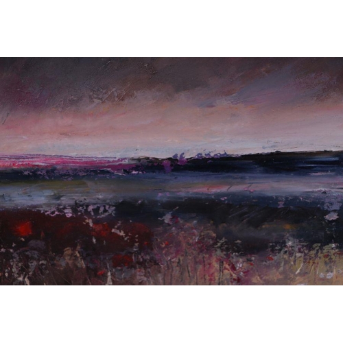 232 - Carol Clark (modern British) - a triptych of Moorland Scenes, oil on paper, each 14 by 10cms, framed... 