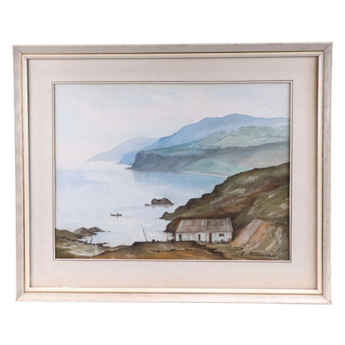 233 - Lee Stewart (Modern Irish) - Antrim Coast - watercolour, signed lower right, label to verso, 40 by 3... 