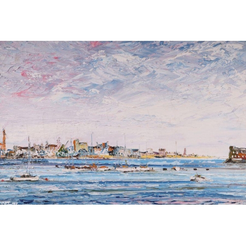 236 - Bernhardt (continental school) - Moored Boats at Sunset - signed & dated 73 lower left, oil on canva... 