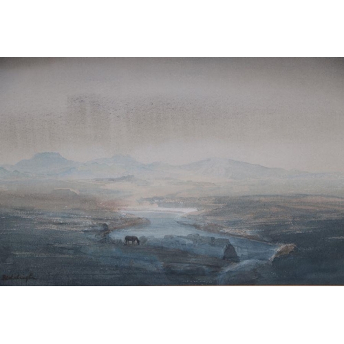 239 - Ray Beddington (1910-1995) - A Moorland Scene with Mountains in the Distance - watercolour, signed l... 