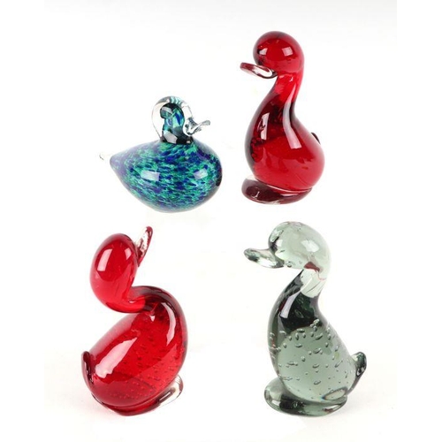 255 - Three Whitefriars art glass controlled bubble Dilly Ducks together with a Wedgwood art glass duck, l... 