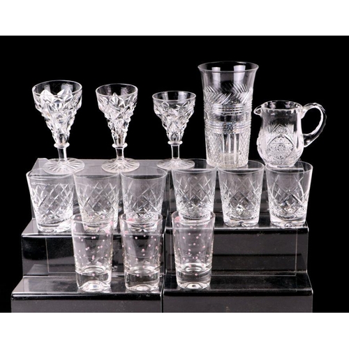 264 - A set of six cut glass sherry glasses and other similar cut glass and a set of eight martini glasses... 