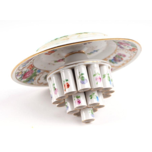 297 - A Dresden porcelain posy vase decorated with flowers, 14cms diameter.