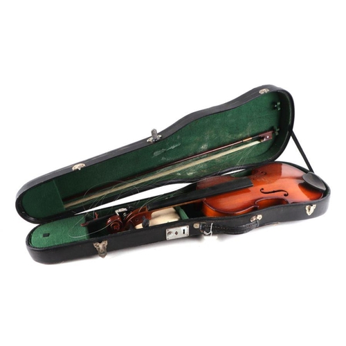 331 - A violin with 14-inch one piece back, cased.