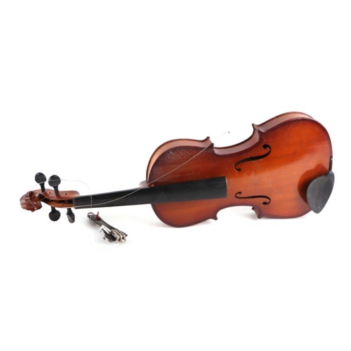 331 - A violin with 14-inch one piece back, cased.