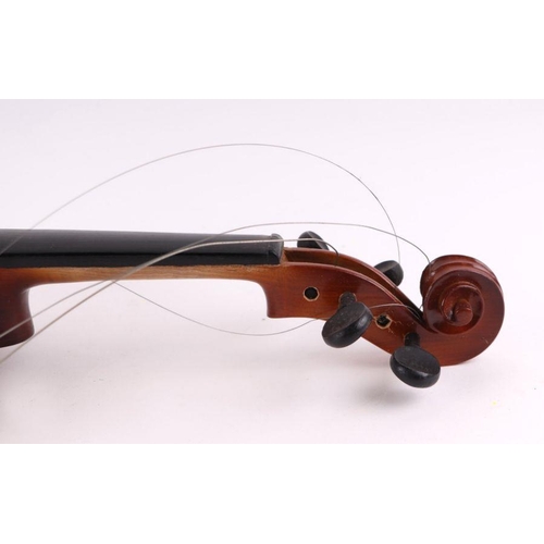 331 - A violin with 14-inch one piece back, cased.