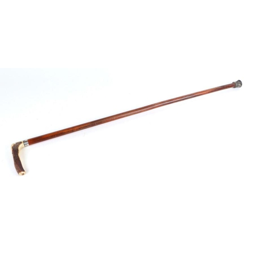 332 - An antler handled Malacca shaft horse measuring stick, 94cms long closed.