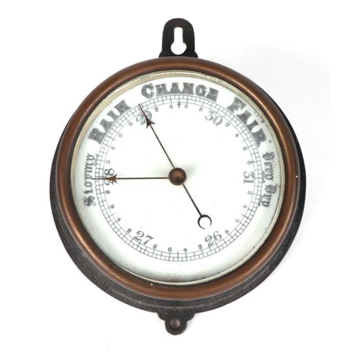 342 - An aneroid barometer in an oak case; together with a wall mounted barometer (2).