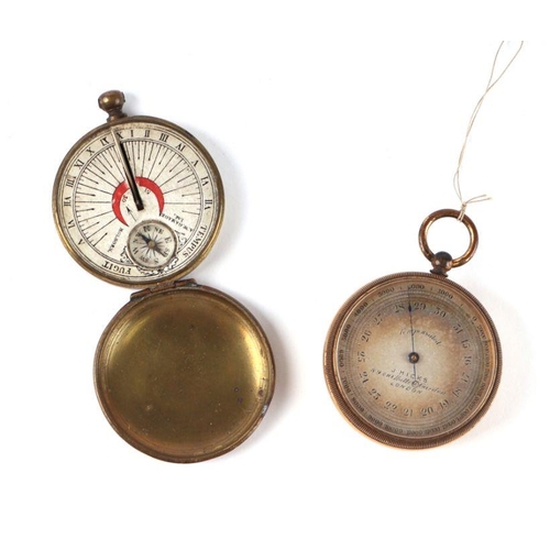 344 - A 19th century J Hicks compensated pocket barometer; together with an A W Gamage Ltd pocket compass ... 