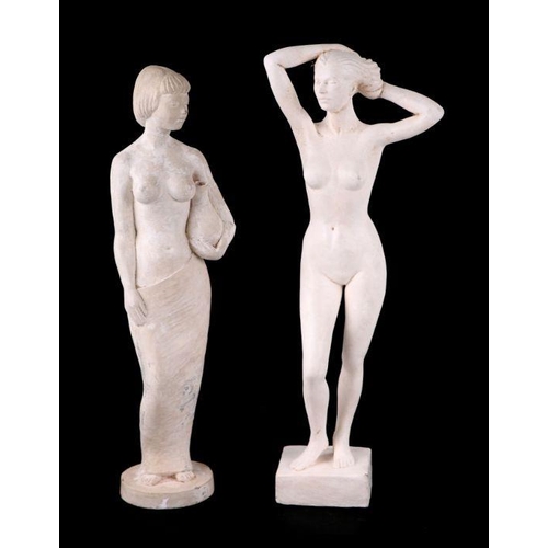 370 - A plaster cast figure of a neoclassical figure, 39cms high; another similar 42cms high; a plaster bu... 