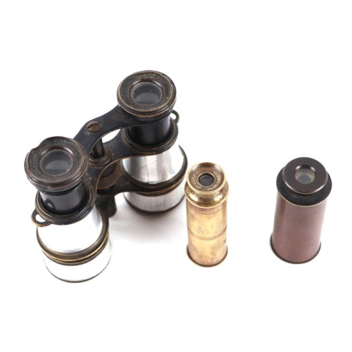 382 - Two brass telescopes or opera monoculars; together with a pair of opera binoculars (3).