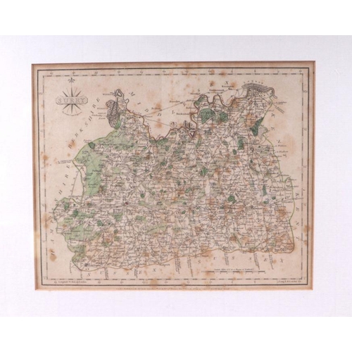 39 - After John Cary - a hand coloured map of Surrey, 27 by 22cms, framed & glazed.