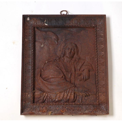 406 - A cast iron plaque depicting Jesus, 37 by 43cms.