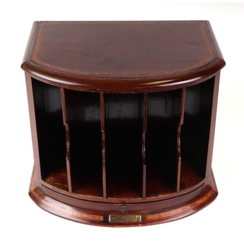 423 - An Edwardian inlaid mahogany bowfronted telegram cabinet with five divisions above a single drawer, ... 