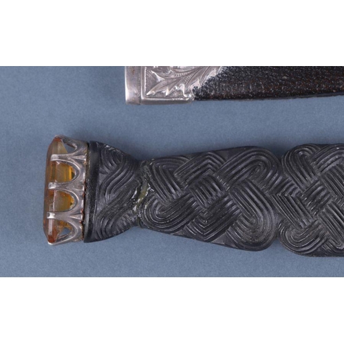 53 - A silver mounted Sgian Dubh, Edinburgh 1967 and maker's mark for Thomas Kerr Ebbutt, 20cms long.Cond... 