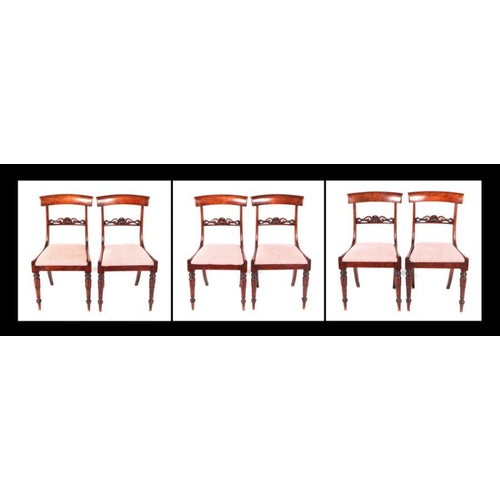 865 - A set of six William IV mahogany dining chairs on turned front supports with upholstered seats (6).