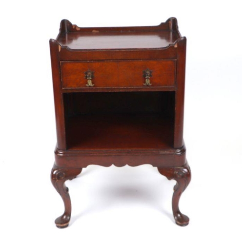 892 - A George II style tray-top bedside cabinet with single frieze drawer, on cabriole legs, 48cms wide.