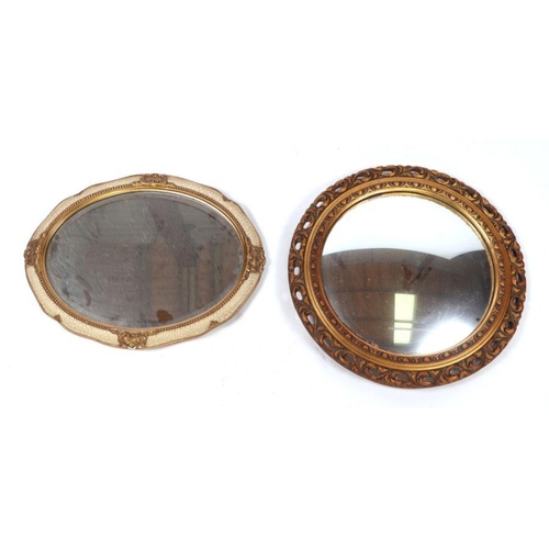 897 - A gilt framed convex wall mirror,  47cms diameter; together with a Barbola wall mirror, 35cms diamet... 