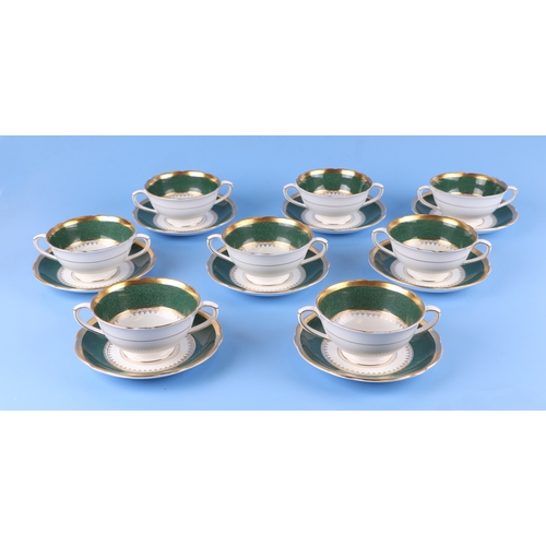 305 - A Coalport part dinner, coffee and tea set decorated with a green band with gilt highlights.