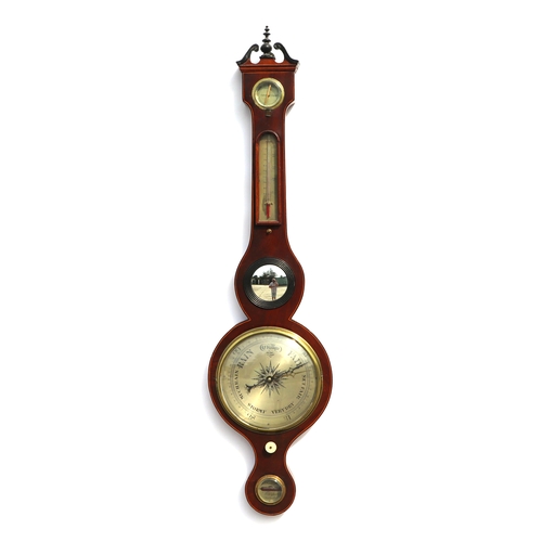 350 - A Victorian mahogany wheel barometer signed P. Salvade, Liverpool, the swan neck pediment above a dr... 