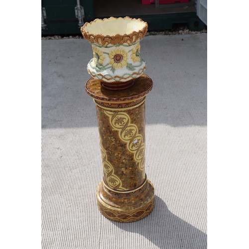 288 - A Victorian Burmantofts majolica planter, 26cms high, standing on an associated Minton column, 69cms... 