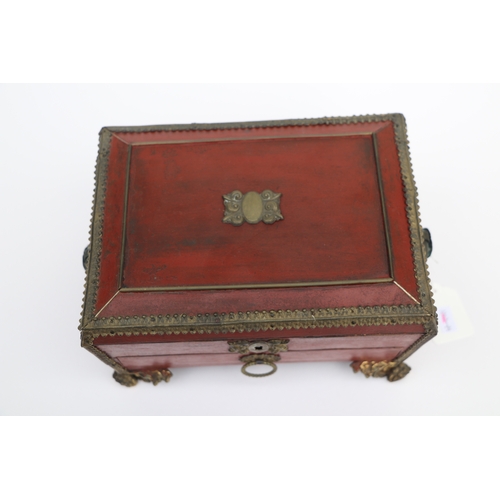 364 - A 19th century gilt metal mounted sewing box with sectioned interior and single drawer, 23cms wide; ... 