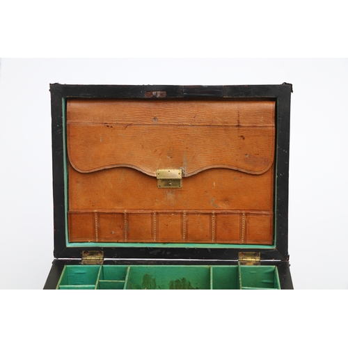 364 - A 19th century gilt metal mounted sewing box with sectioned interior and single drawer, 23cms wide; ... 