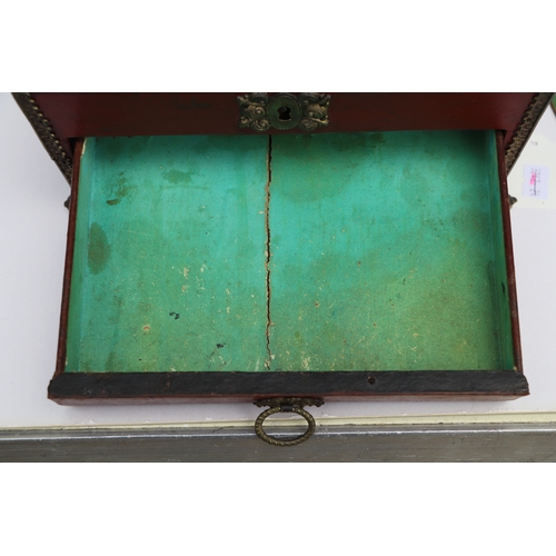 364 - A 19th century gilt metal mounted sewing box with sectioned interior and single drawer, 23cms wide; ... 