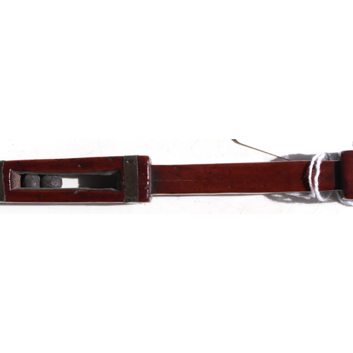 388 - A 18th century double ended fruitwood knitting sheath with carved and inlaid metal decoration, inscr... 