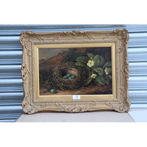 226 - Fanny W Goodwin (19th century school) - Still Life of a Bird's Nest with Blue Eggs and Primroses - s... 