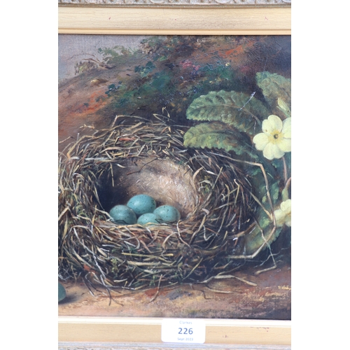 226 - Fanny W Goodwin (19th century school) - Still Life of a Bird's Nest with Blue Eggs and Primroses - s... 