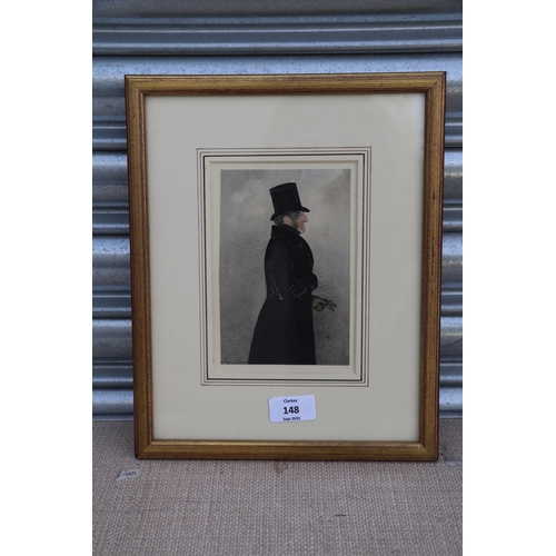 148 - Victorian school - Portrait of a Gentleman Wearing a Long Black Coat and a Top Hat - indistinctly si... 